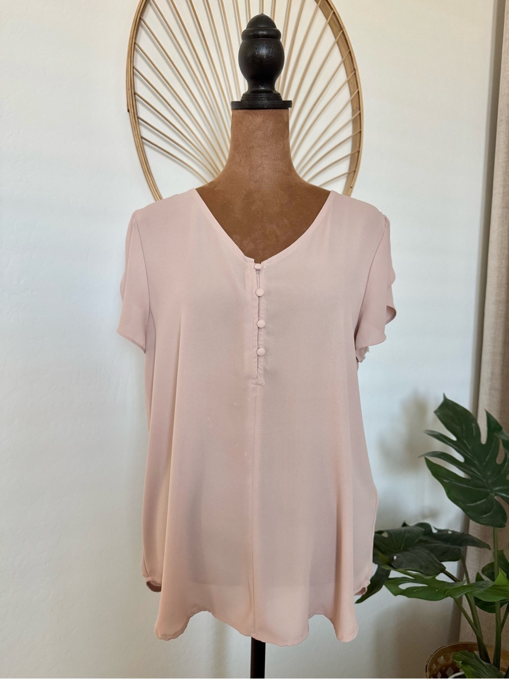 Philosophy Dual-Pack V-Neck Button-Front Tops - Black & Blush